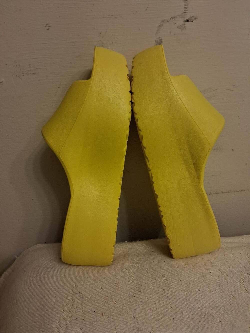 Womens SHELN Yellow Platform Wedge Mules - Size 7